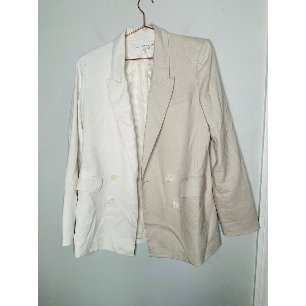 VERONICA BEARD Tan Two Toned Blazer Oversized Front Button Braeton Jacket 10 - Picture 3 of 13